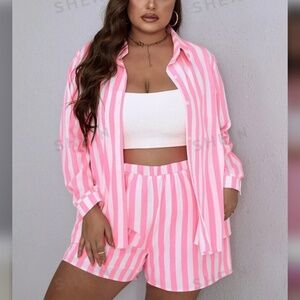 Plus striped print shorts set